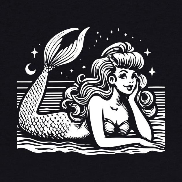 Linocut Mermaid by n23tees